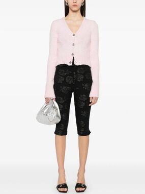 NEW Rotate Belted Floral Jacquard Capri Knee Length Pants in Black size 38 / 8